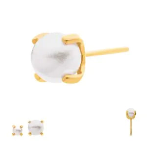 24Kt Gold PVD Titanium Threadless Prong Set White Swarovski Pearl Top