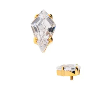 24Kt Gold PVD Titanium Internally Threaded Prong Set Kite Shaped CZ Top