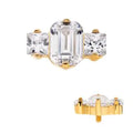 24Kt Gold PVD Titanium Internally Threaded Prong Set Emerald Cut & Princess Gem 3-Cluster Top