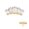 24Kt Gold PVD Titanium Internally Threaded Prong Set Baguette CZ 5-Cluster Top