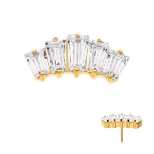 24Kt Gold PVD Titanium Internally Threaded Prong Set Baguette CZ 5-Cluster Top