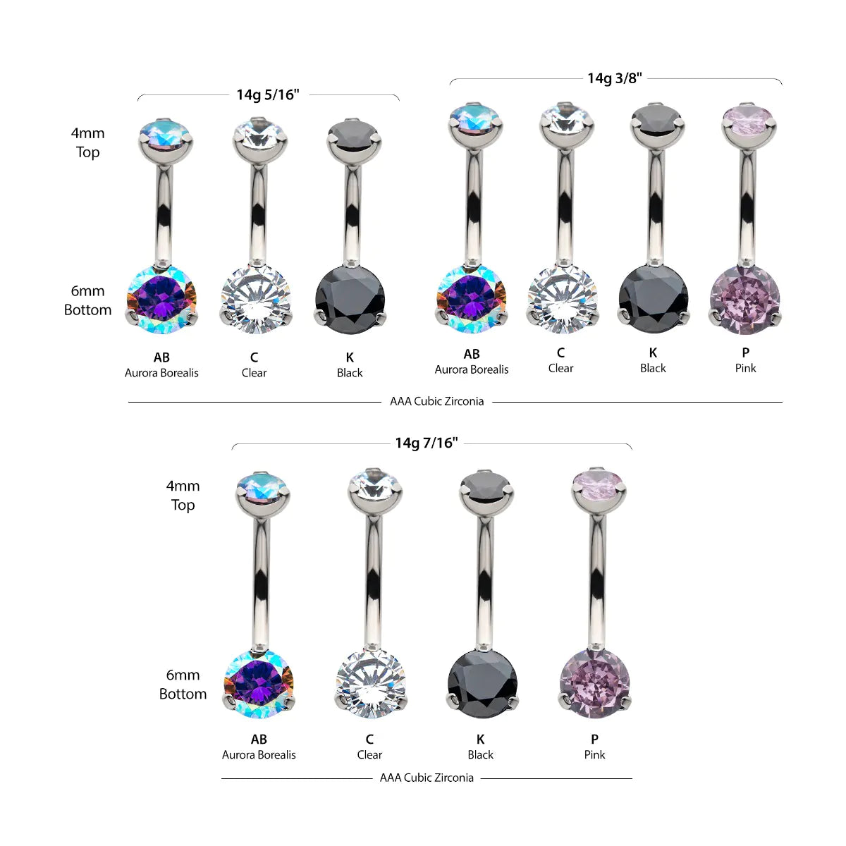 Titanium Internally Threaded with Prong Set Round AAA CZ Non-Dangle Navel