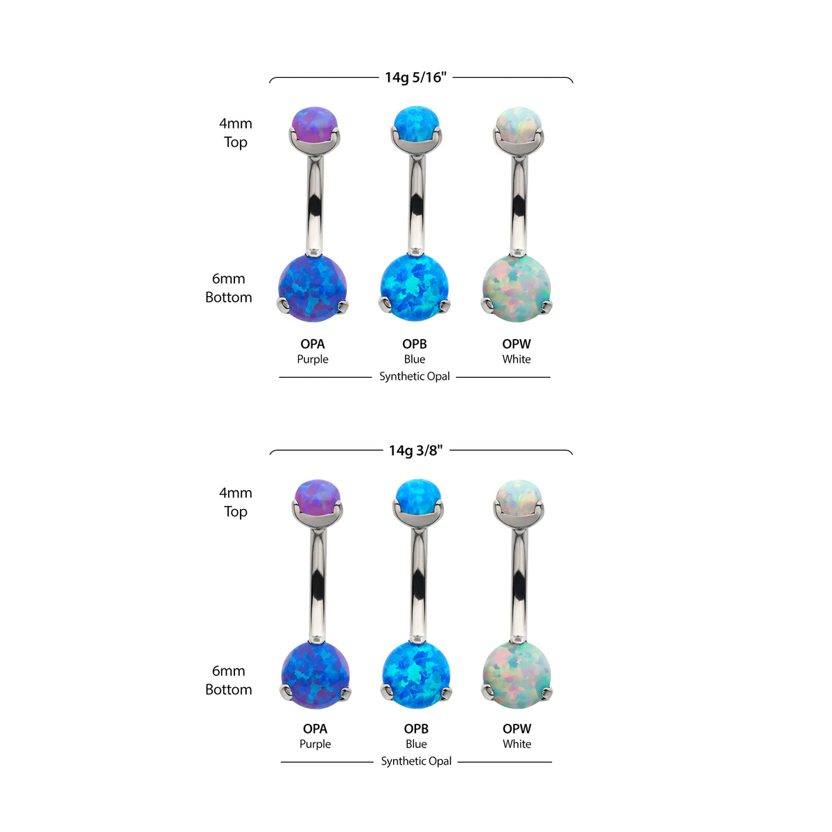 Titanium Internally Threaded with Prong Set Round Synthetic Opal Non-Dangle Navel