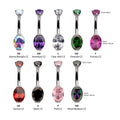 Titanium Internally Threaded Double Prong Set Oval Gem Non-Dangle Navel