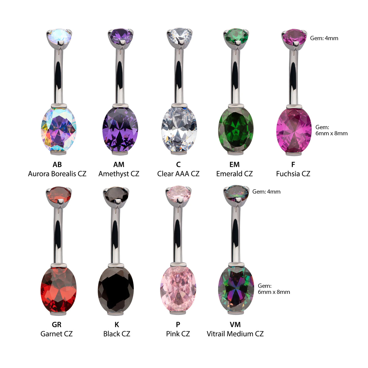 Titanium Internally Threaded Double Prong Set Oval Gem Non-Dangle Navel