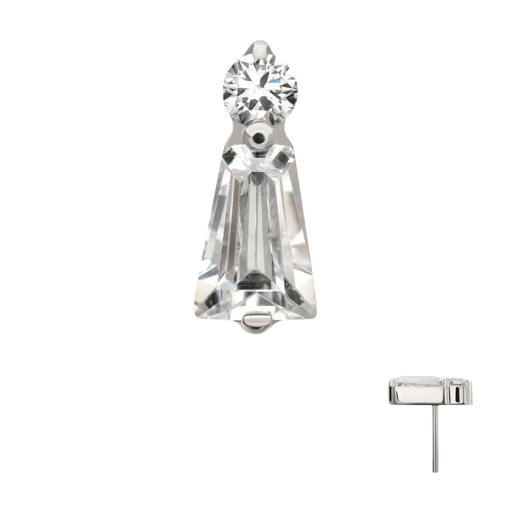 Platinum PVD Titanium Threadless Prong Set Round & Baguette CZ Gem Top