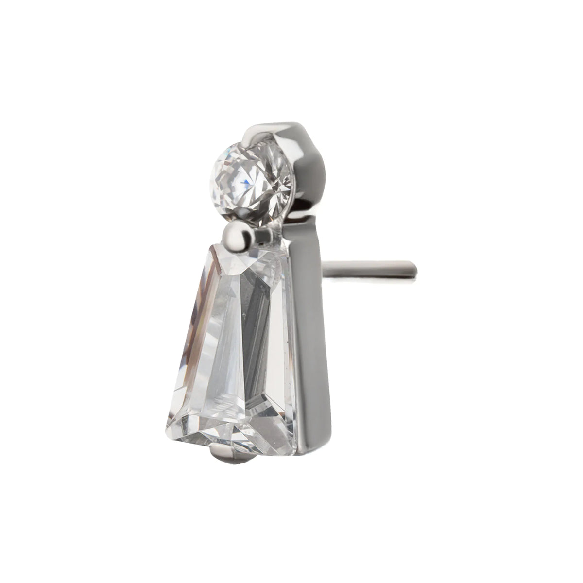 Platinum PVD Titanium Threadless Prong Set Round & Baguette CZ Gem Top