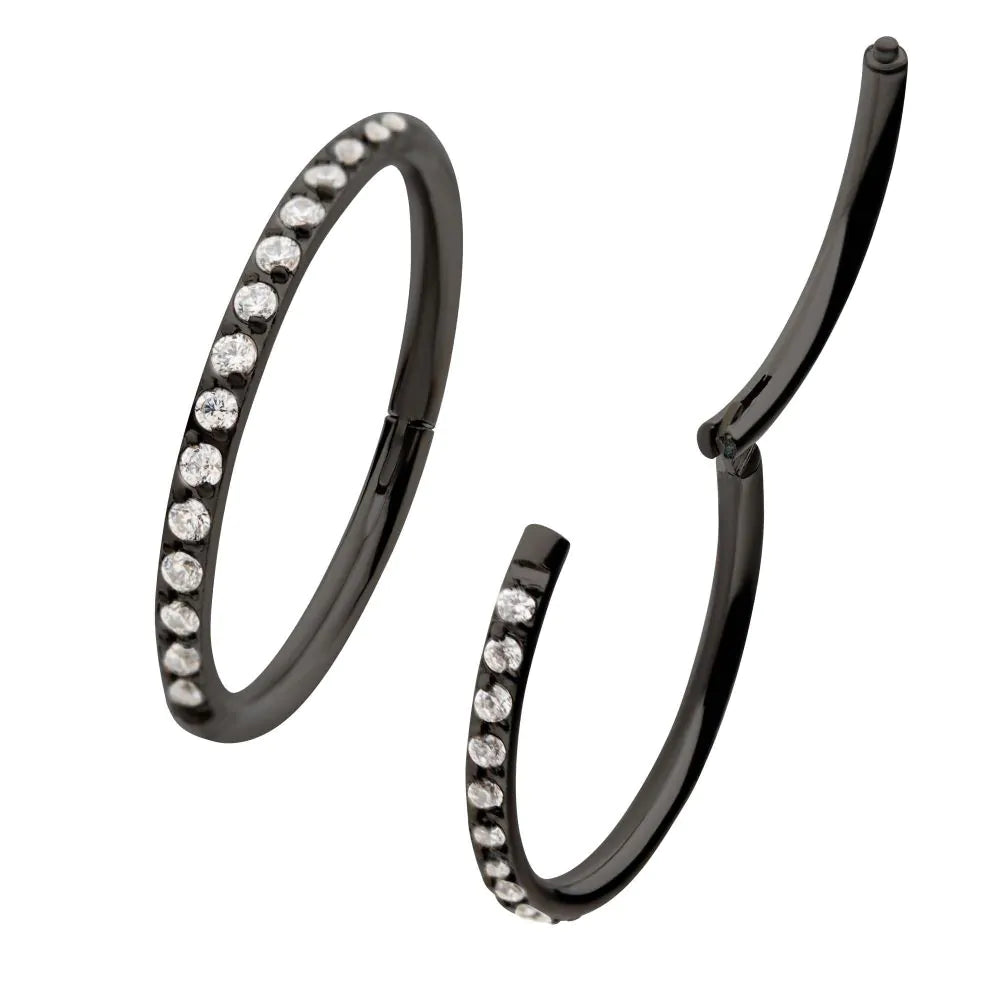 Black PVD Titanium CNC Set Clear CZ Eternity Side Facing Hinged Segment Clicker