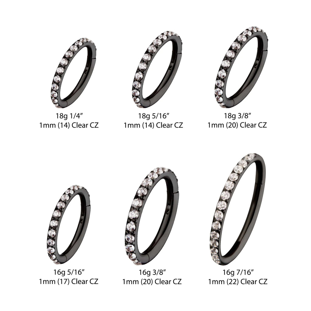 Black PVD Titanium CNC Set Clear CZ Eternity Side Facing Hinged Segment Clicker