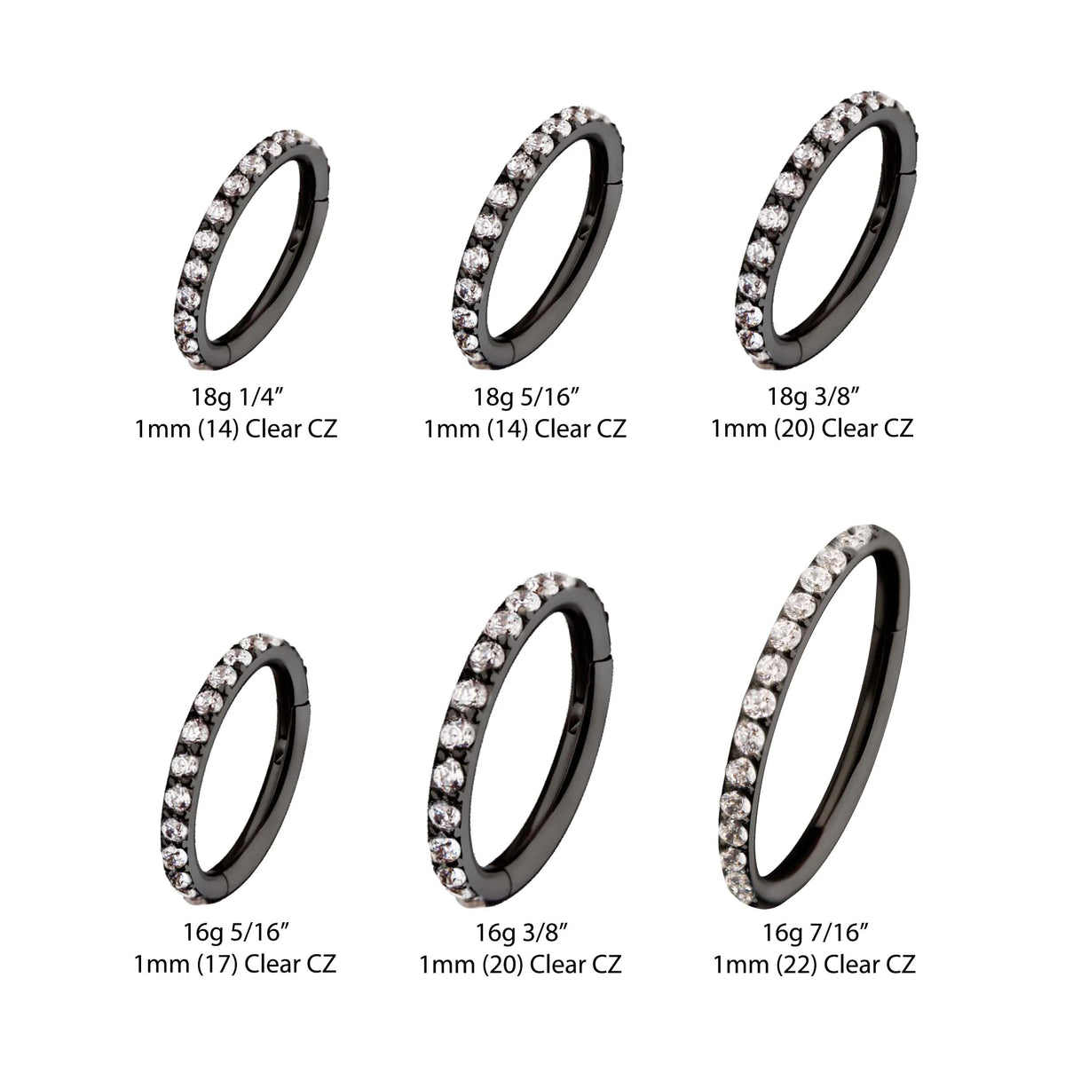 Black PVD Titanium CNC Set Clear CZ Eternity Side Facing Hinged Segment Clicker