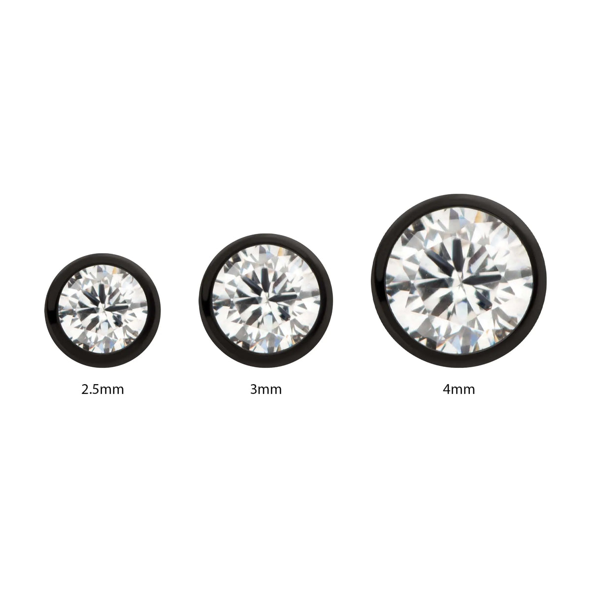 Black PVD Titanium Internally Threaded Bezel Set CZ Front Facing Top