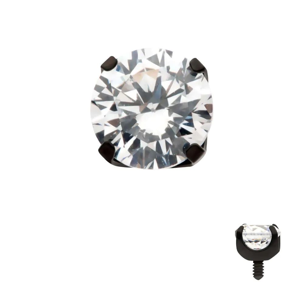 Black PVD Titanium Internally Threaded 4-Prong CZ Front Facing Top