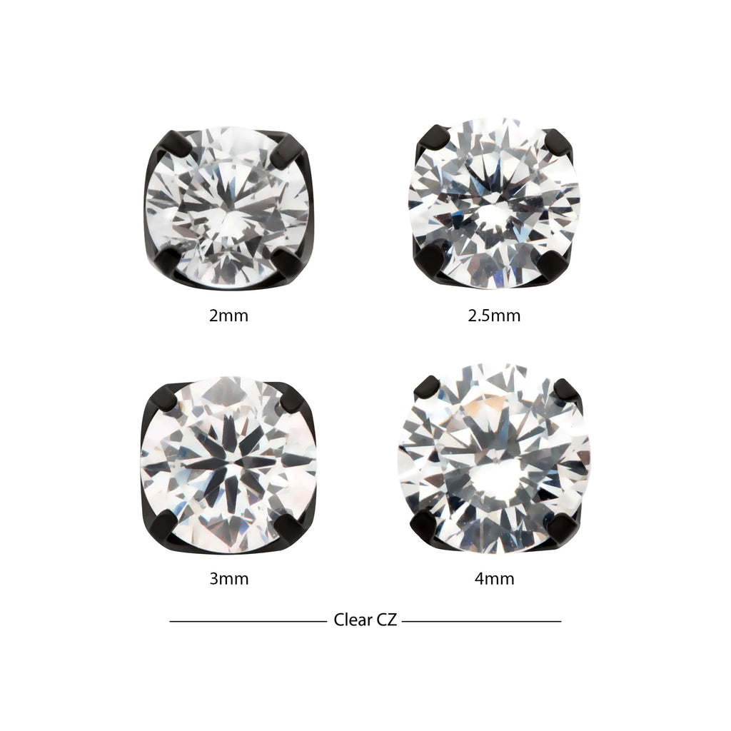 Black PVD Titanium Internally Threaded 4-Prong CZ Front Facing Top