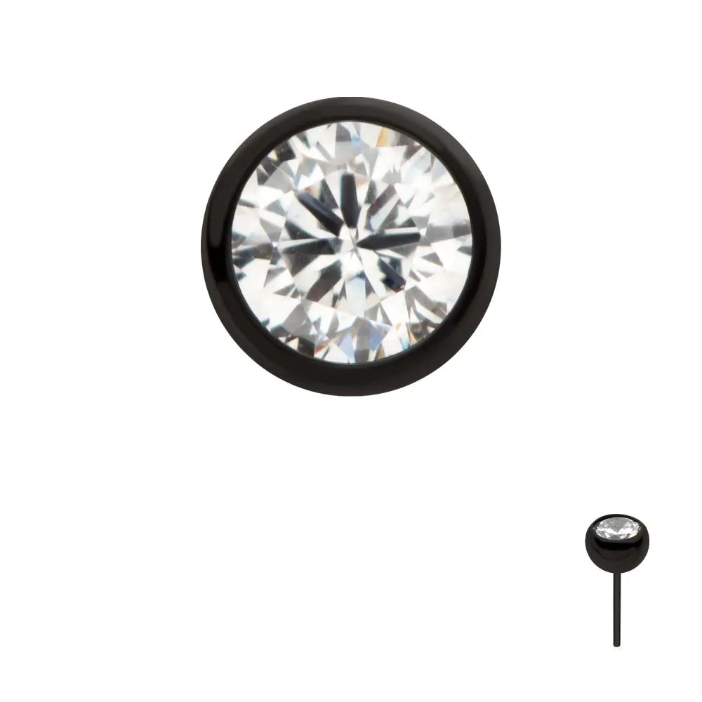 Black PVD Titanium Threadless Bezel Set CZ Front Facing Top