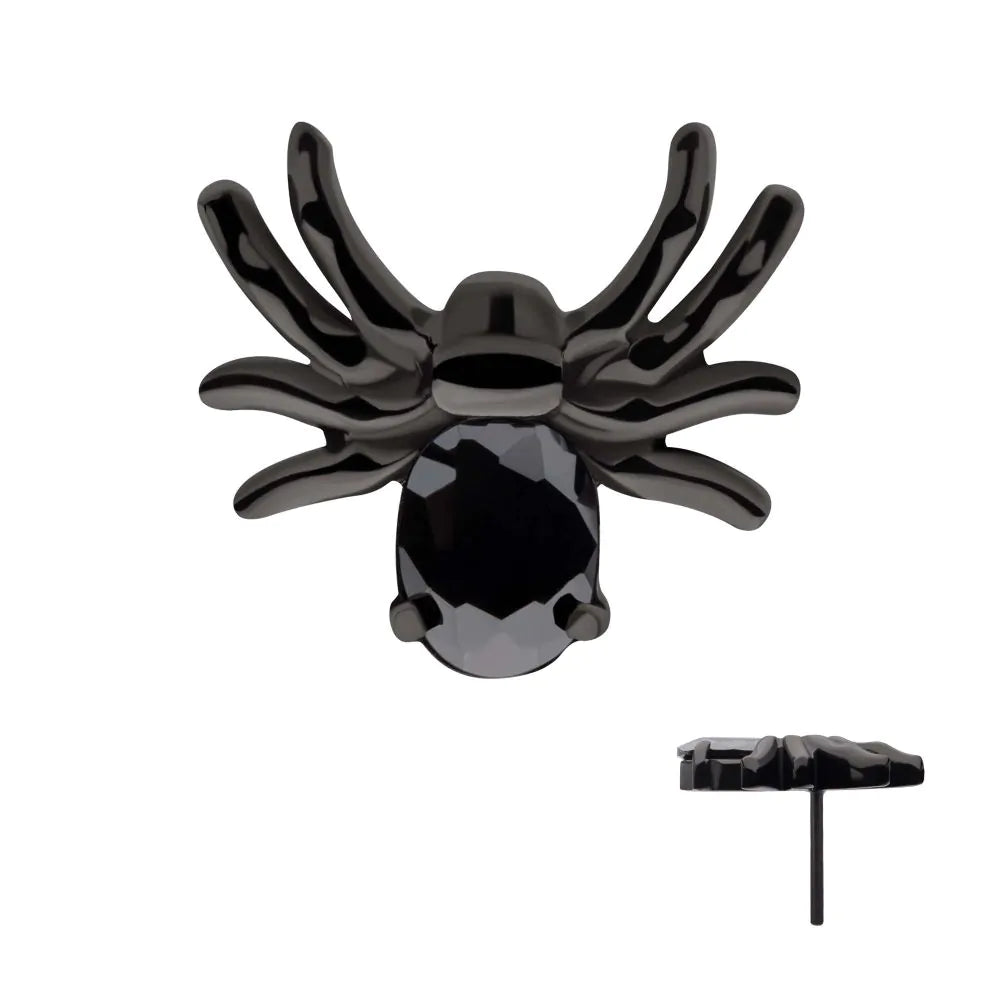 Black PVD Titanium Threadless Prong Set Oval Gem Spider Top