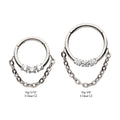 Titanium 3-Cluster Prong Set Round CZ Front Facing Hinged Segment Clicker with Dangle Chain