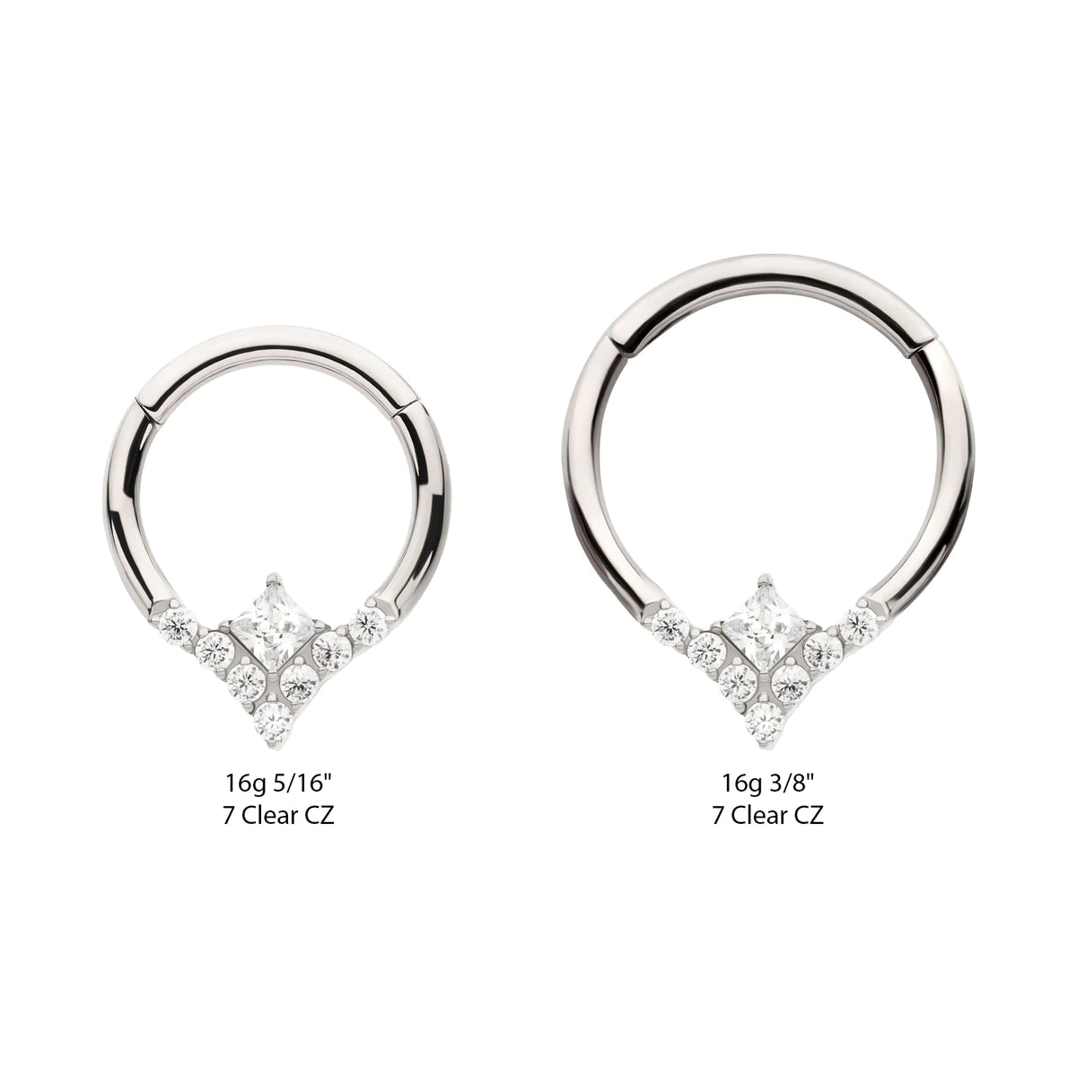 Titanium Clustered Prong Set Round CZ with Center Princess Gem Front Facing Hinged Segment Clicker