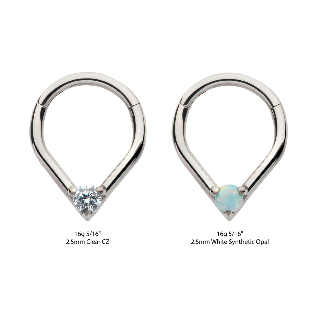 Titanium with Prong Set Round CZ/Opal Front Facing Hinged Segment Clicker