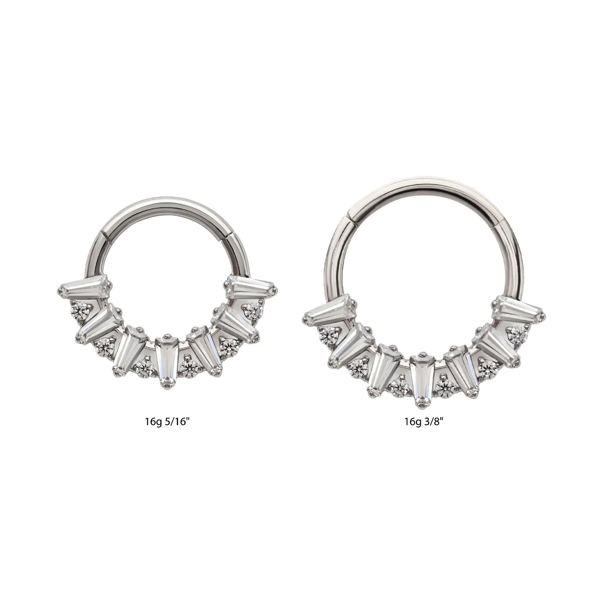 Titanium Baguette Crown Prong Set Gem Cluster Front Facing Hinged Segment Clicker
