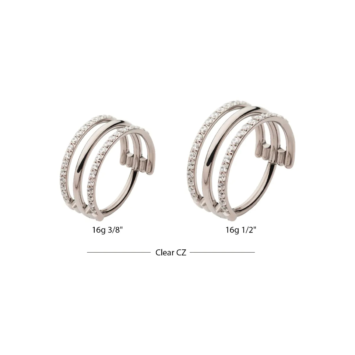 Titanium with CNC Set Clear CZ in 2 Side Hoops Triple Row Side Facing Hinged Segment Clicker