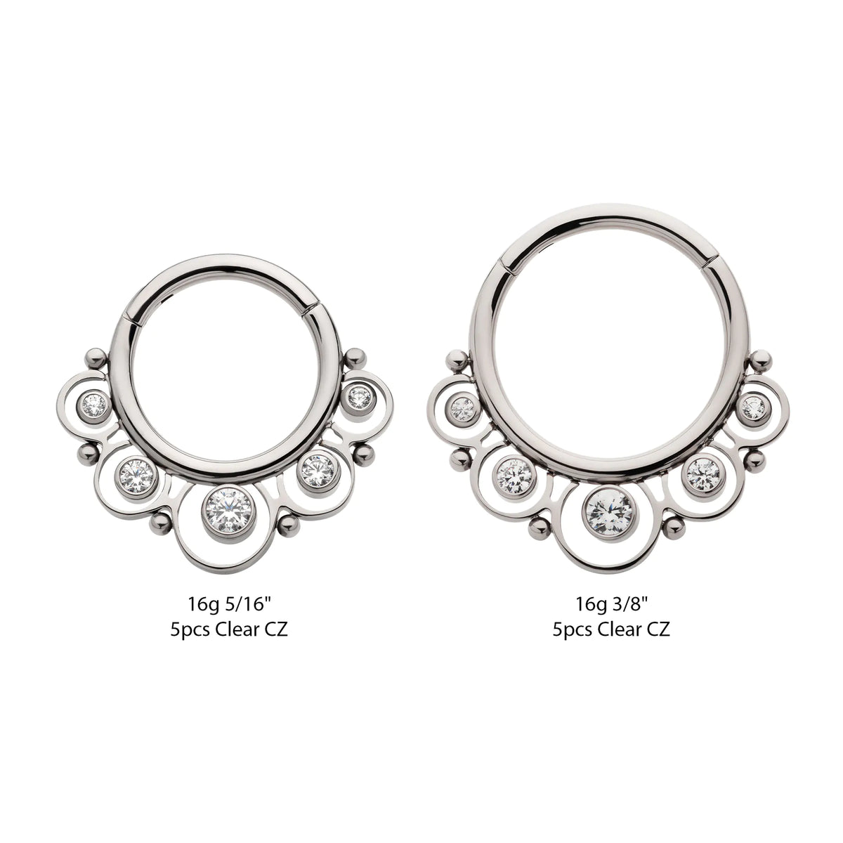 Titanium Beads & 5-Bezel Set Gem Front Facing Hinged Segment Clicker