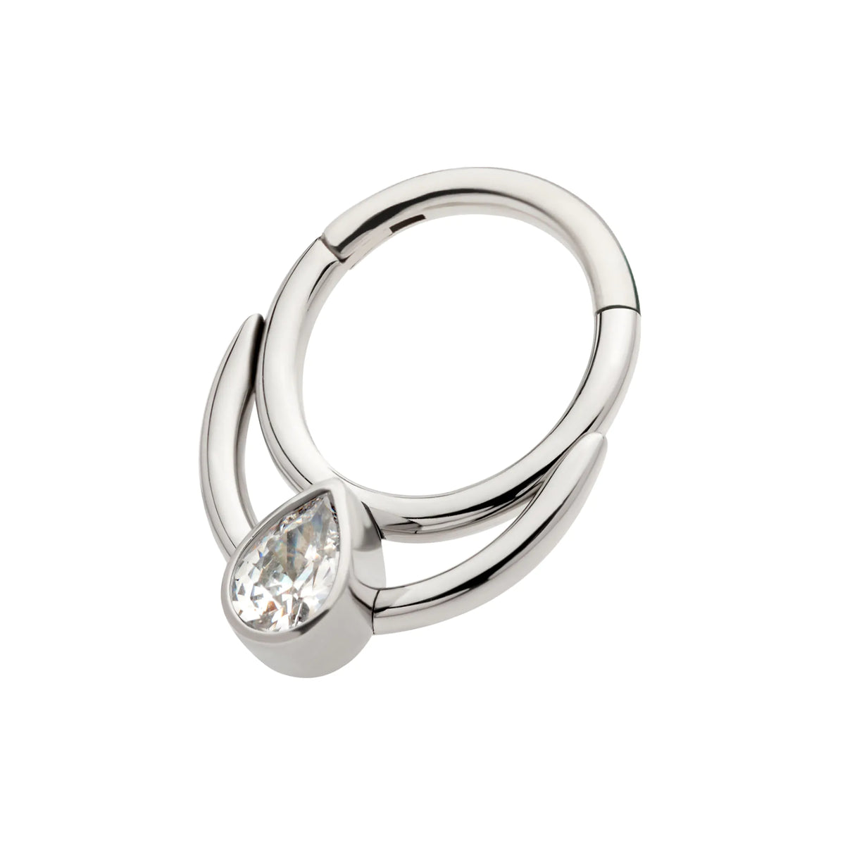 Titanium Double Hoop with Pear-Shaped Gem Front Facing Hinged Segment Clicker