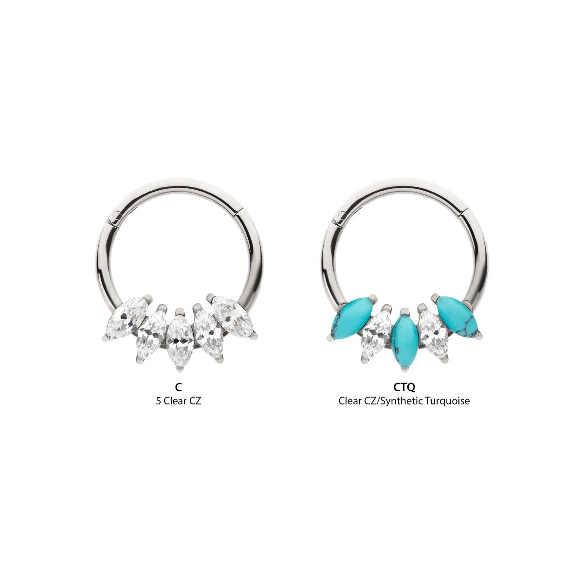 Titanium 5-Cluster Marquise CZ/Stone Front Facing Hinged Segment Clicker