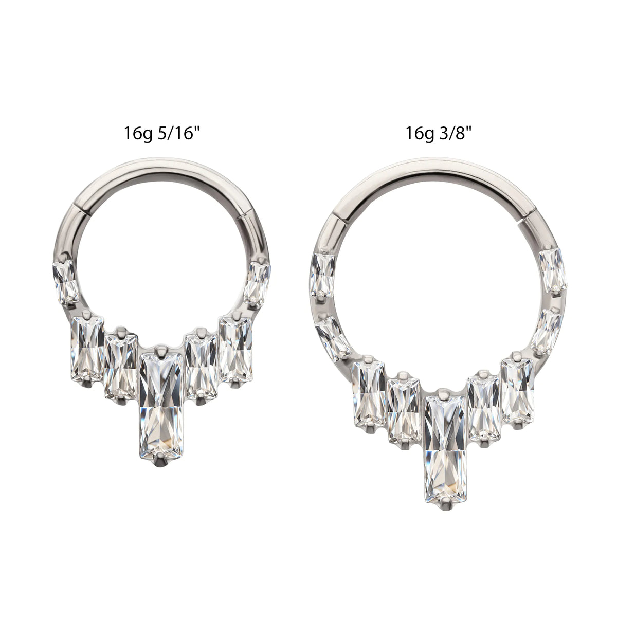 Titanium 7-Baguette Prong Set Gem Cluster Front Facing Hinged Segment Clicker
