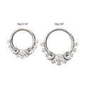 Titanium Triple Moon Phase with Prong Set Gem Cluster Front Facing Hinged Segment Clicker