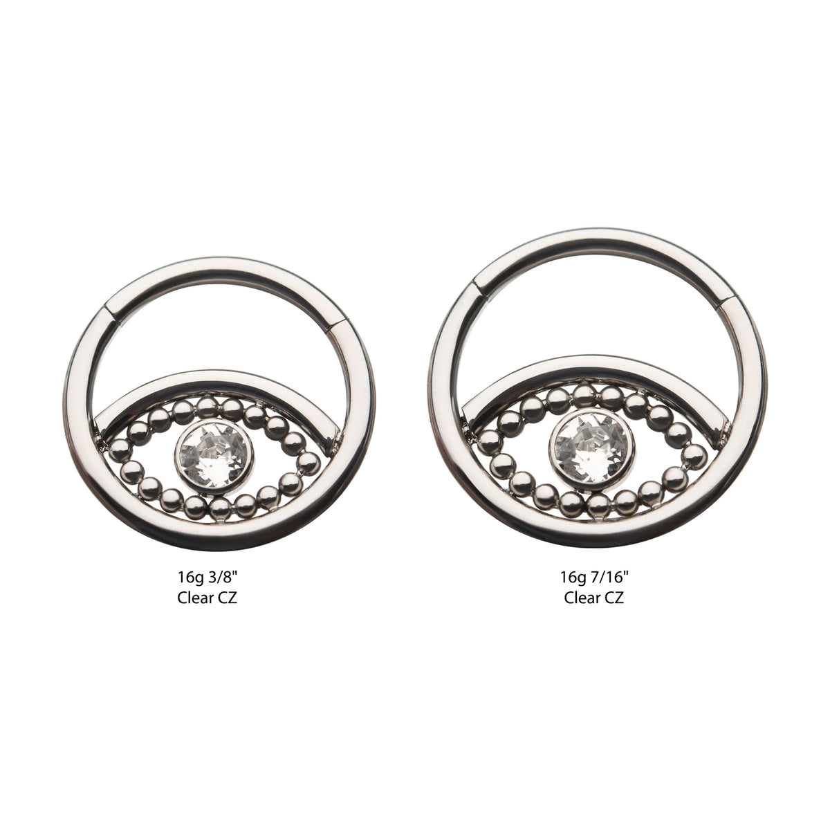 Titanium 18-Beaded Bezel Set Clear CZ Evil Eye Front Facing Hinged Segment Clicker