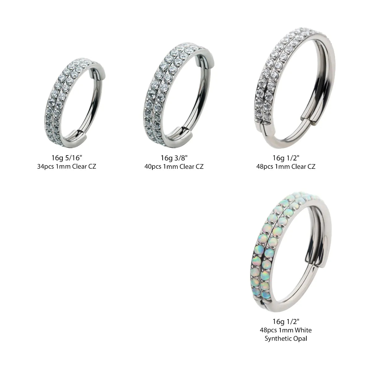 Titanium Double Row Prong Set Round CZ/Opal Side Facing Hinged Segment Clicker
