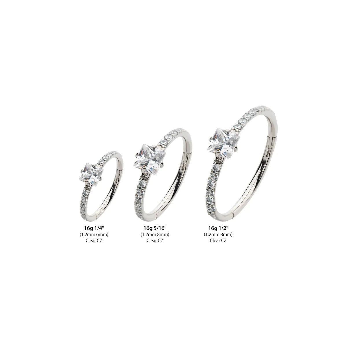 Titanium with Centerpiece Prong Set Square Clear CZ Eternity Side Facing Hinged Segment Clicker