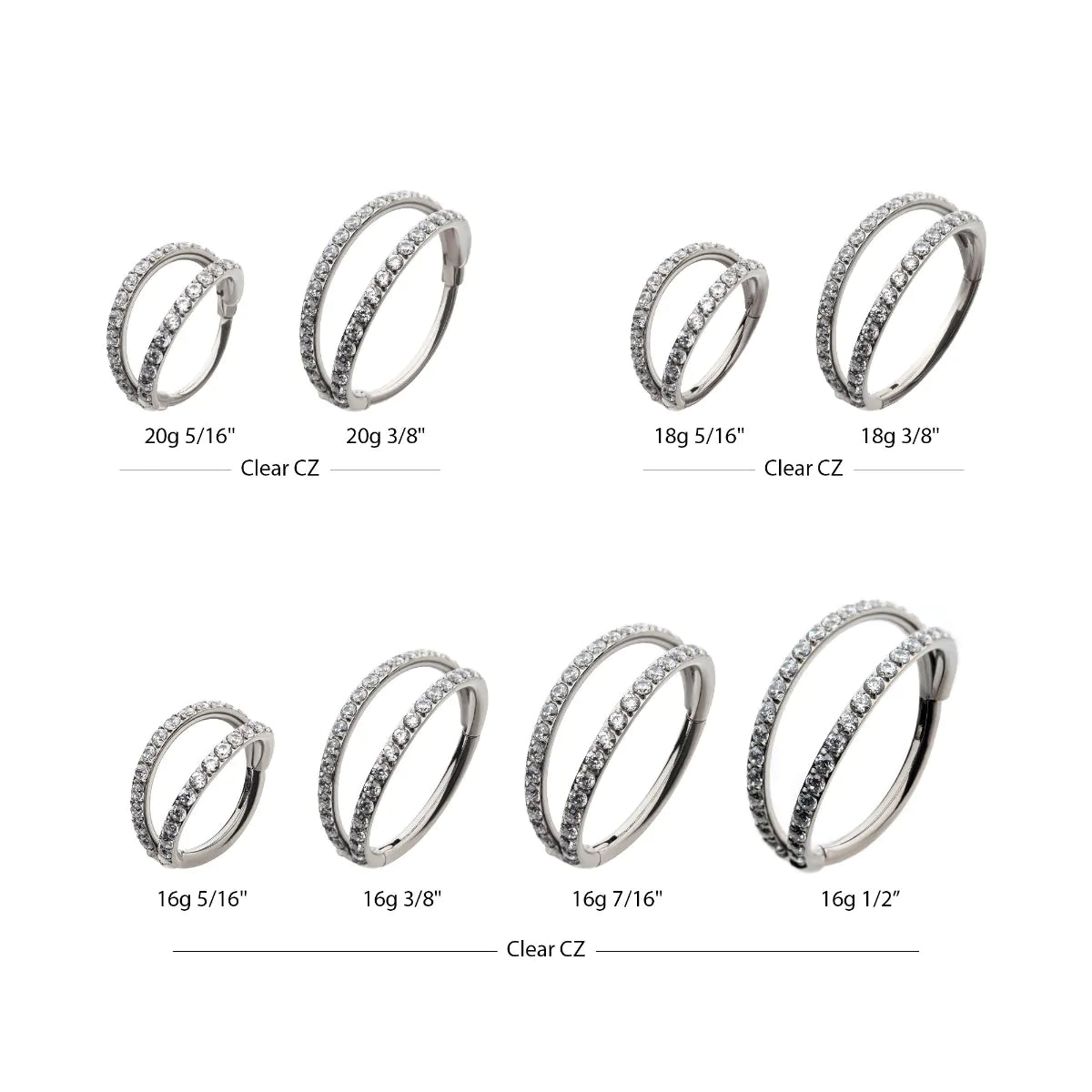 Titanium Double Hoop with CNC Set 1mm Eternity Gem Side Facing Hinged Segment Clicker