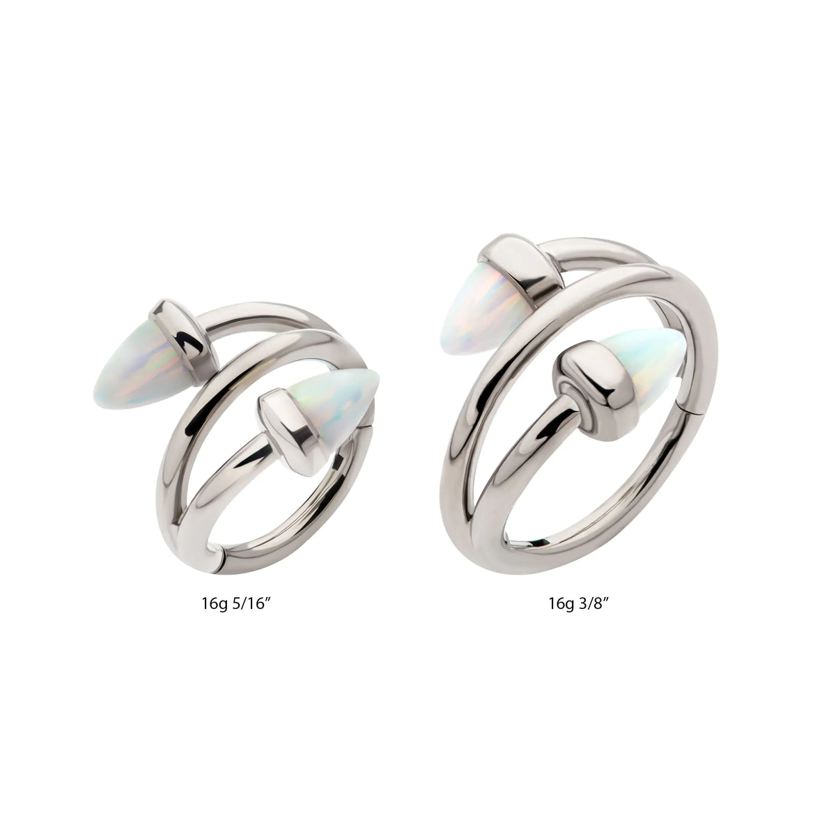 Titanium Double Ended Twist Side Facing Hinged Segment Clicker with Spike White Opal