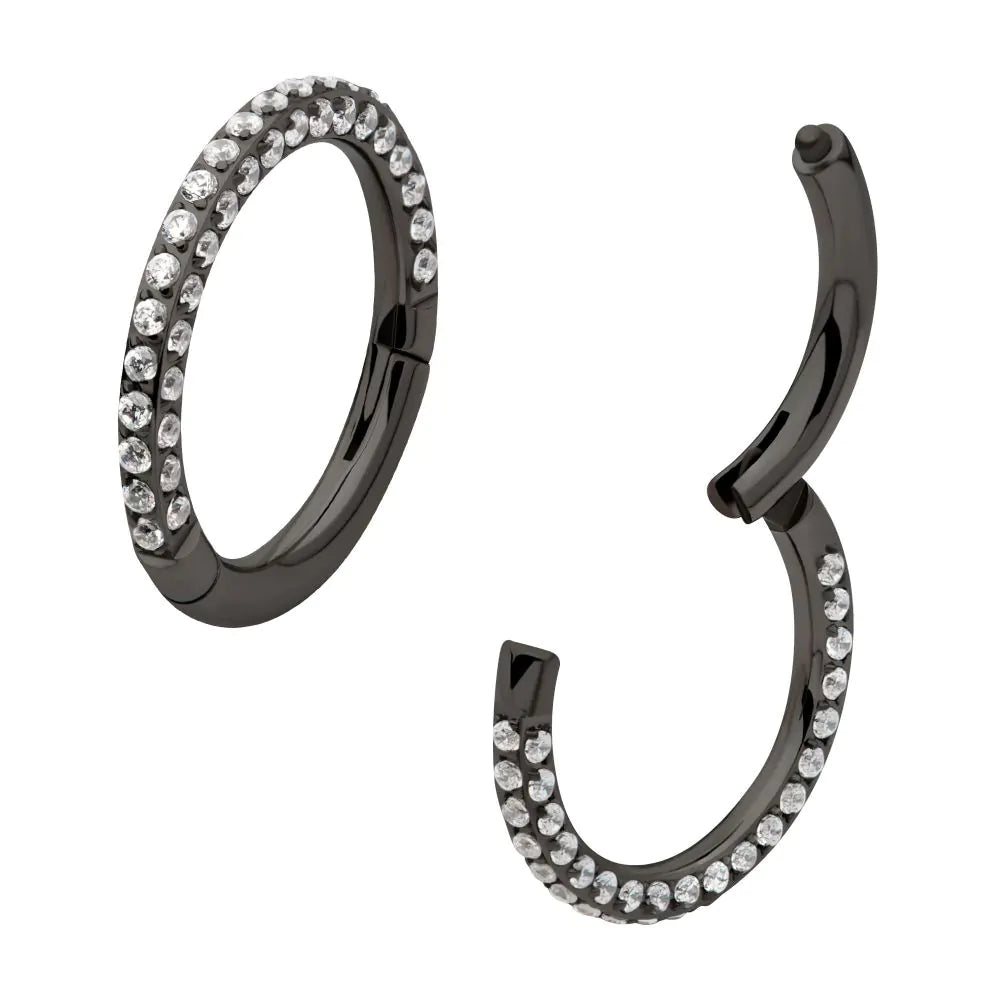Black PVD Titanium 3 Row Pave Set 0.8mm Round Gem Hinged Segment Clicker