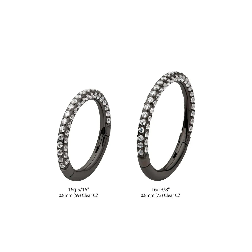 Black PVD Titanium 3 Row Pave Set 0.8mm Round Gem Hinged Segment Clicker