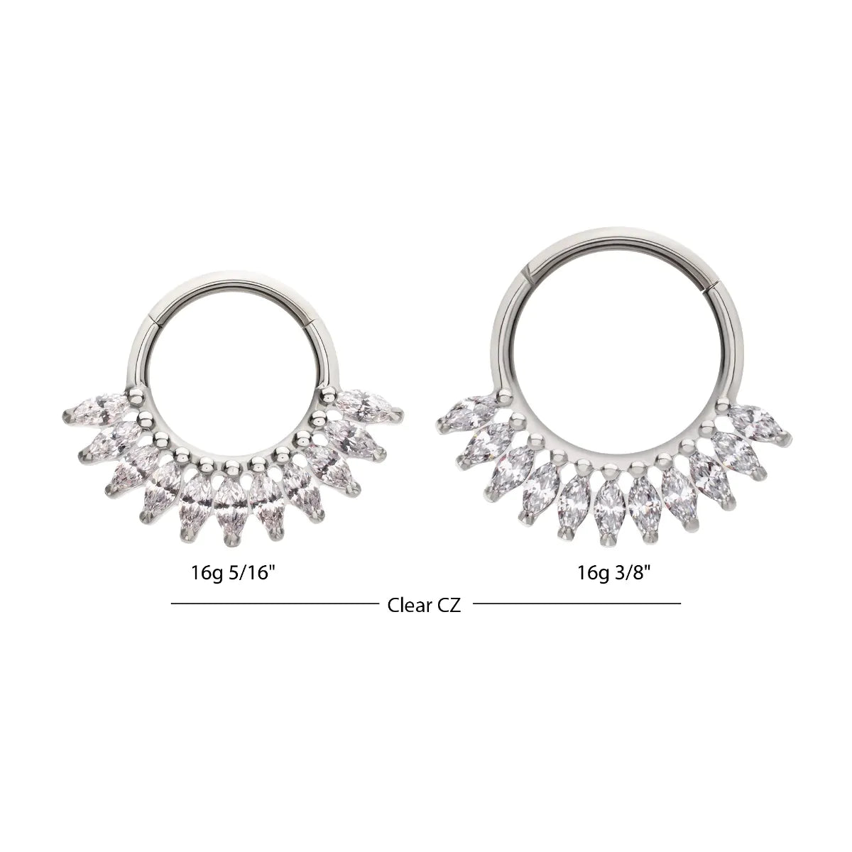 Titanium Prong Set Marquise Gem Cluster Fan Front Facing Hinged Segment Clicker