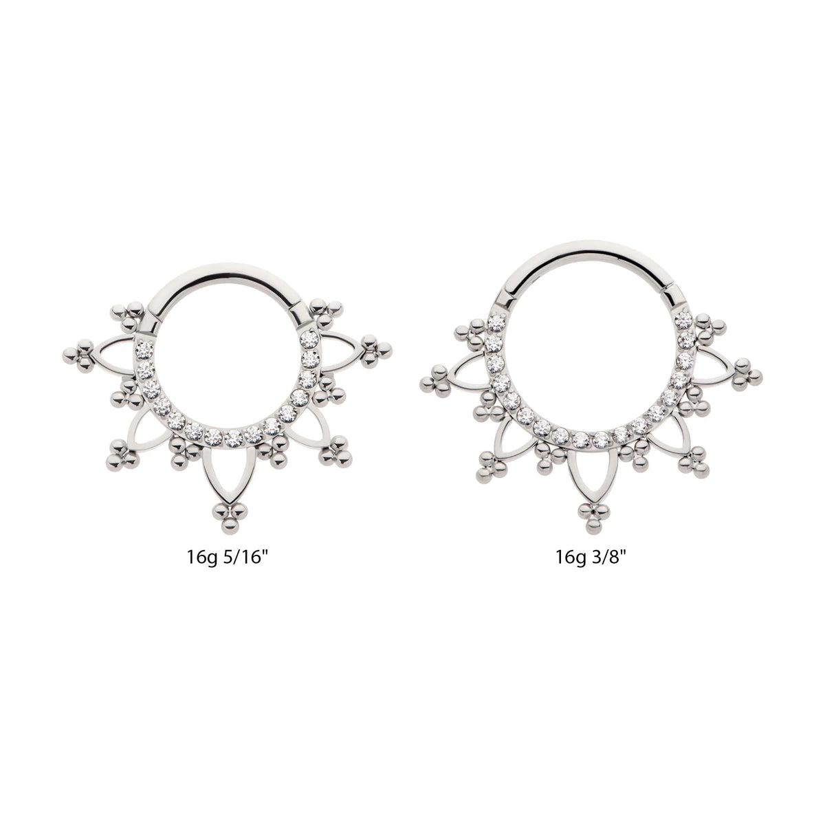 Titanium Pave Set Round CZ with Tri Beads Front Facing Hinged Segment Clicker