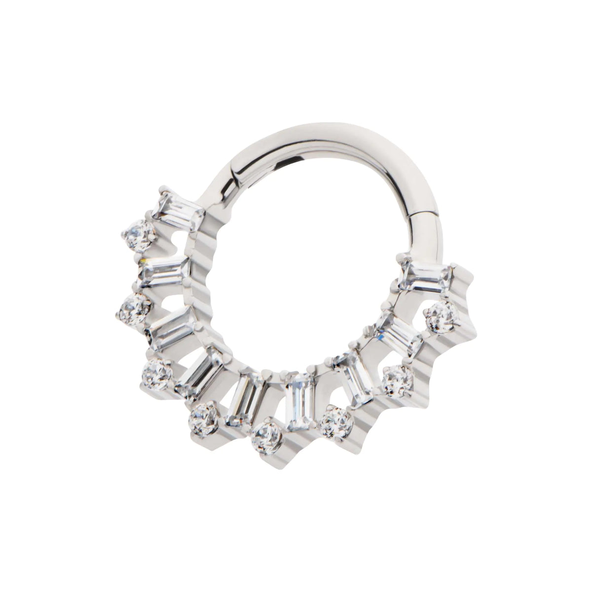 Titanium Clustered Prong Set Round & Baguette CZ Front Facing Hinged Segment Clicker
