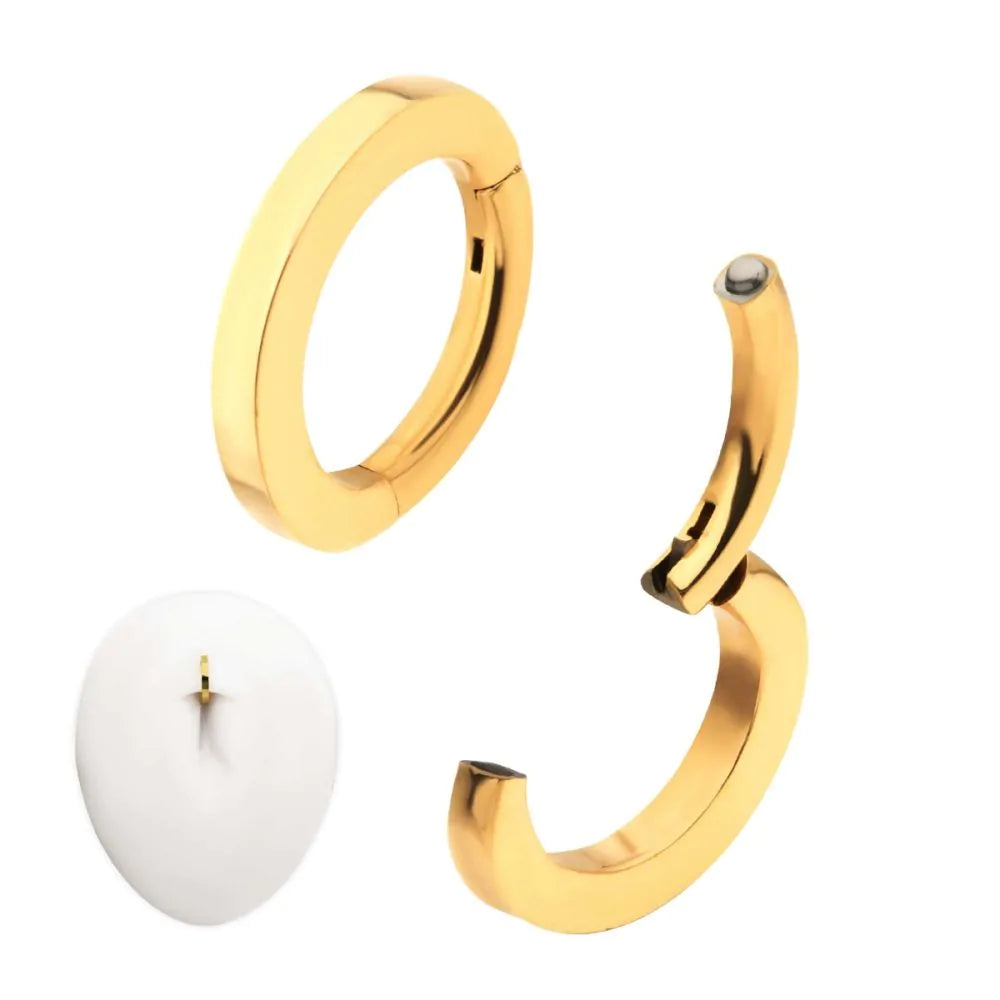 14g 24Kt Gold PVD Titanium Oval Shape Hinged Segment Clicker (for Navel Piercing)