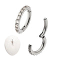 14g Titanium Oval Shape with CNC Set Full Clear CZ Hinged Segment Clicker (for Navel Piercing)