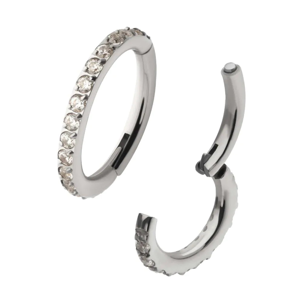 16g Titanium Oval Shape with CNC Set Full Clear CZ Hinged Segment Clicker
