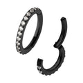 Black PVD Titanium Oval Shape with CNC Set Full Clear CZ Hinged Segment Clicker