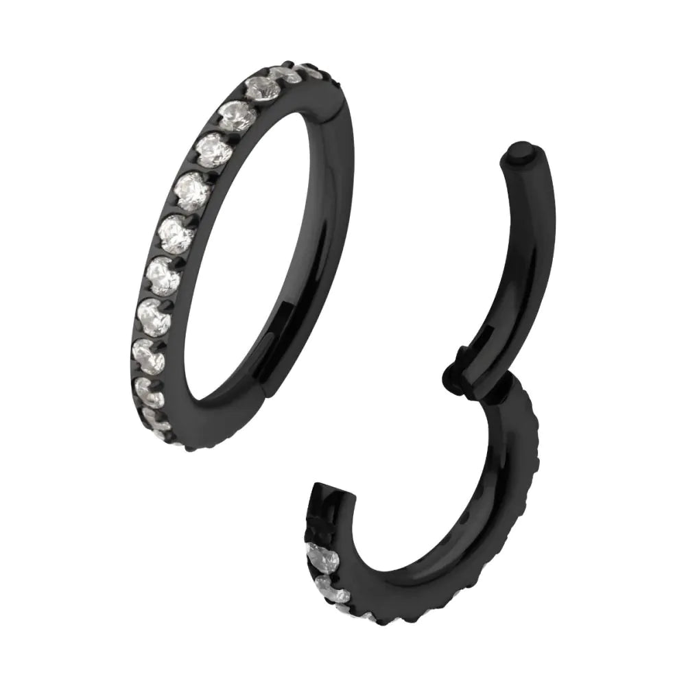 Black PVD Titanium Oval Shape with CNC Set Full Clear CZ Hinged Segment Clicker