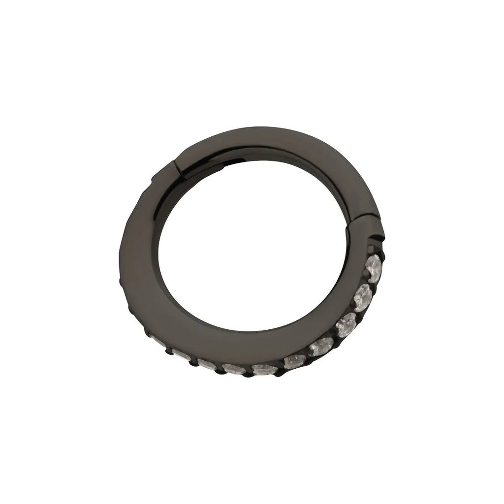 Black PVD Titanium Oval Shape with CNC Set Full Clear CZ Hinged Segment Clicker