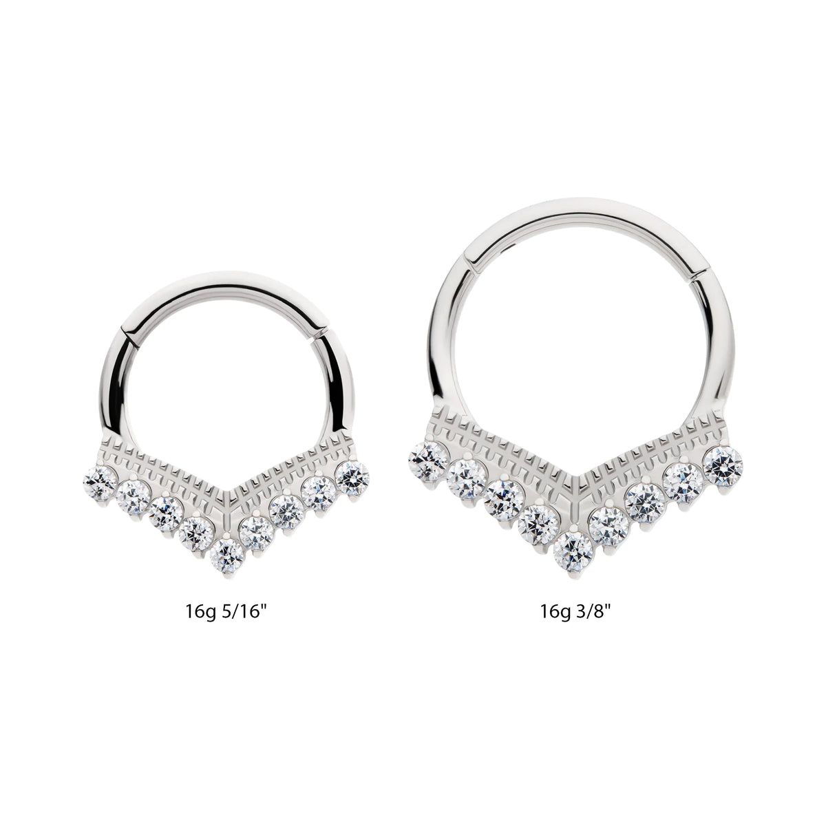 Titanium 9 Cluster Prong Set Round CZ Chevron Front Facing Hinged Segment Clicker