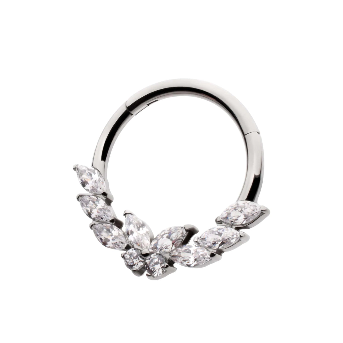 Titanium Prong Set Marquise & Round Gem Butterfly Front Facing Hinged Segment Clicker