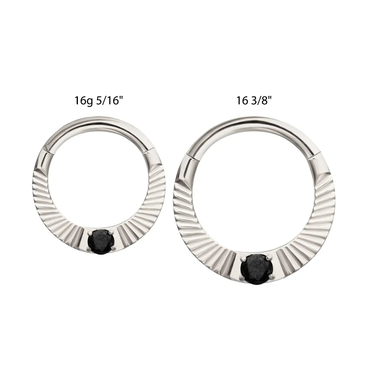 Titanium Radiant Hoop with Black Prong Set Gem Front Facing Hinged Segment Clicker