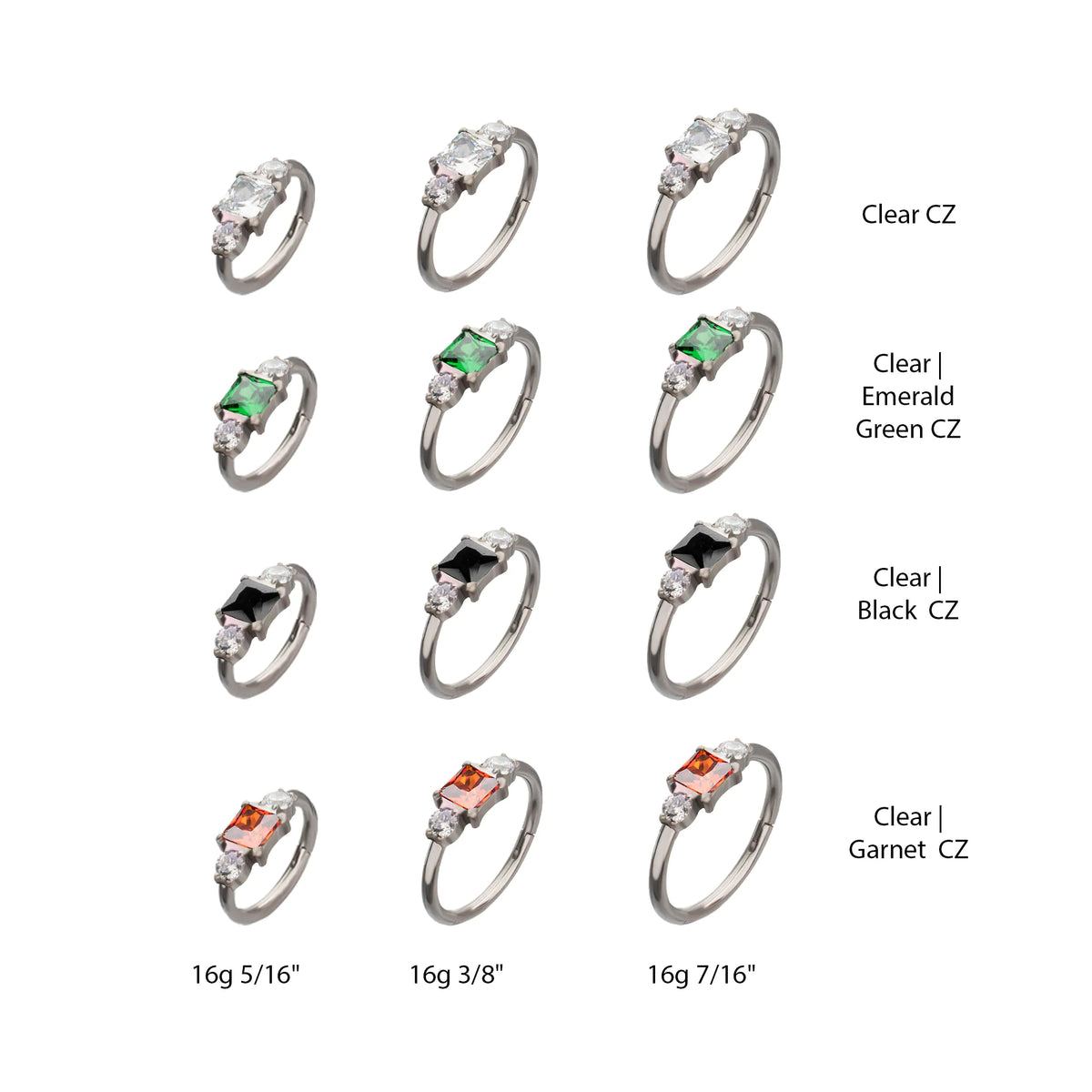 Titanium Linear Princess & Round Trio Gem Side Facing Hinged Segment Clickers
