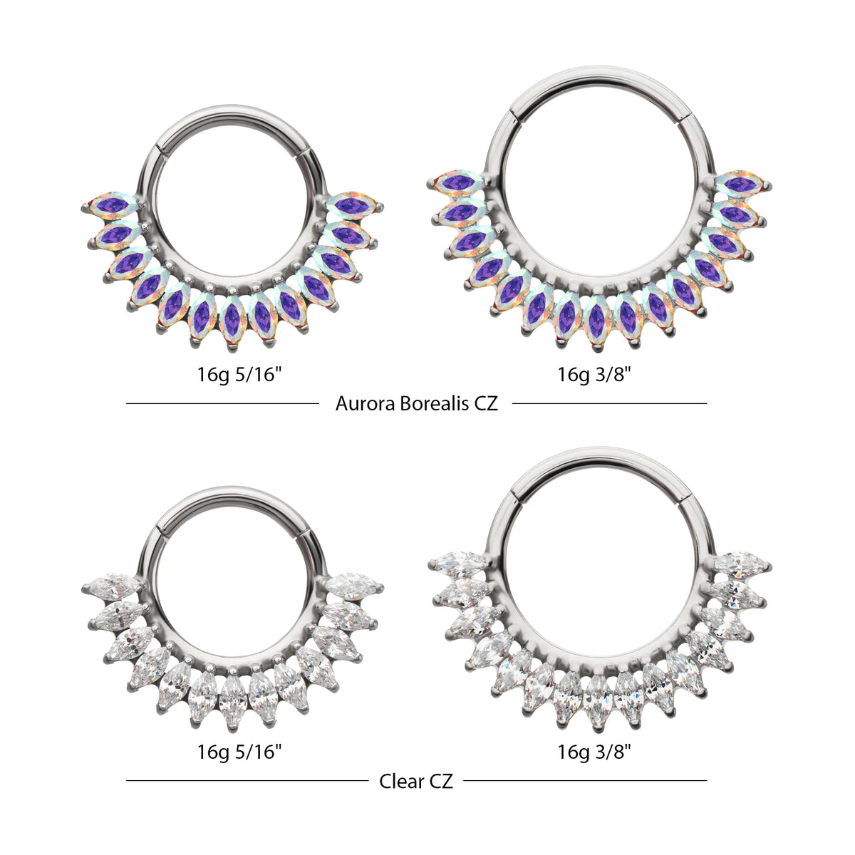 Titanium Prong Set Marquise Gem Cluster Fan Front Facing Hinged Segment Clicker
